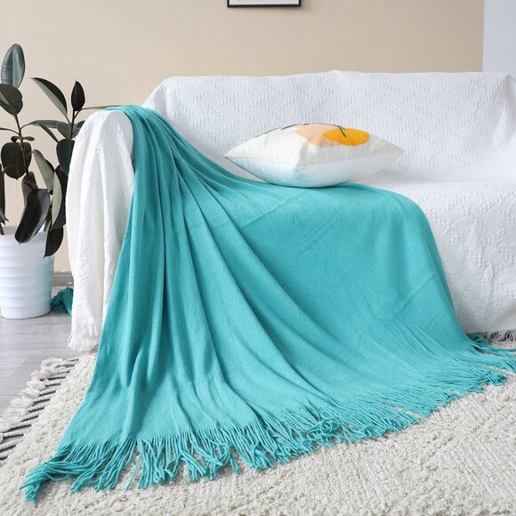 SOGA Teal Acrylic Knit Throw Blanket